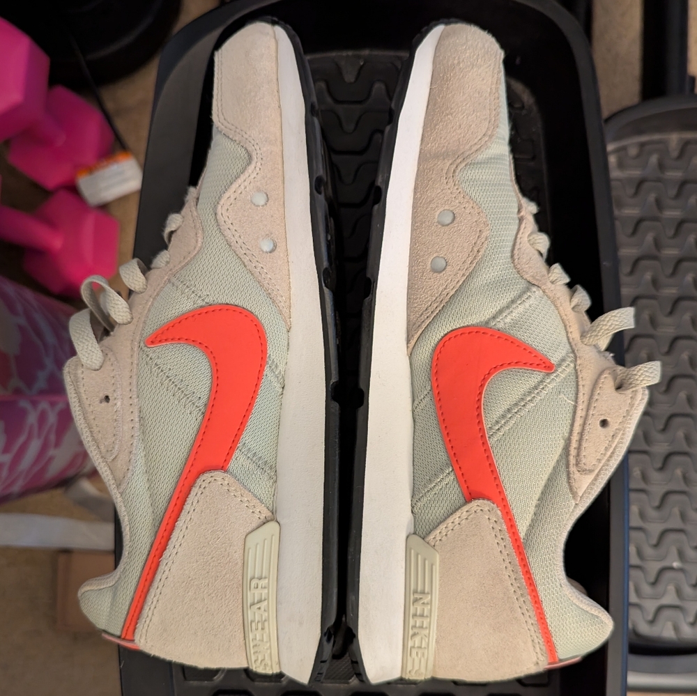 Nike Women's Sneakers - Light Gray and Bright Orange